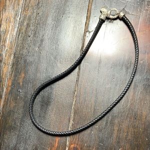 Black leather chain w/ sterling silver clamp